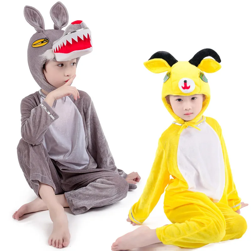 

Children Animal Stage Cosplay Performance Little Goat And Wolf Anime Cosplay Jumpsuit Boy And Girls Cartoon Party Dance Costumes