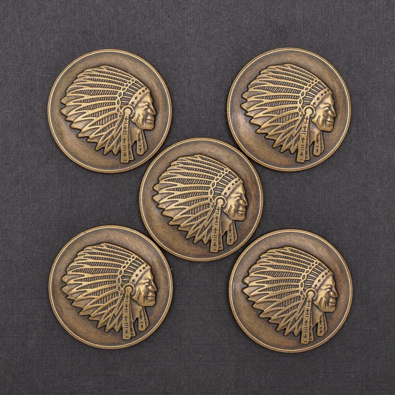 35mm10pcs Heavy Brass Southeast Tribal Indian Chief Head Leathercraft Saddles Conchos for Purse Wallet Belt Decor Screw Back
