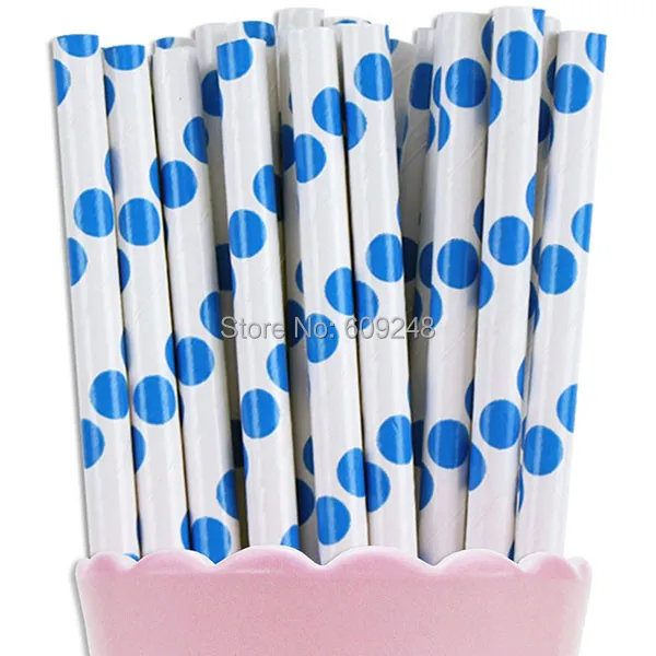 100 Pcs Mixed Colors Party Royal Blue Polka Dot Paper Straws, Cheap Vintage Biodegradable Bulk Partyware Paper Drinking Straws