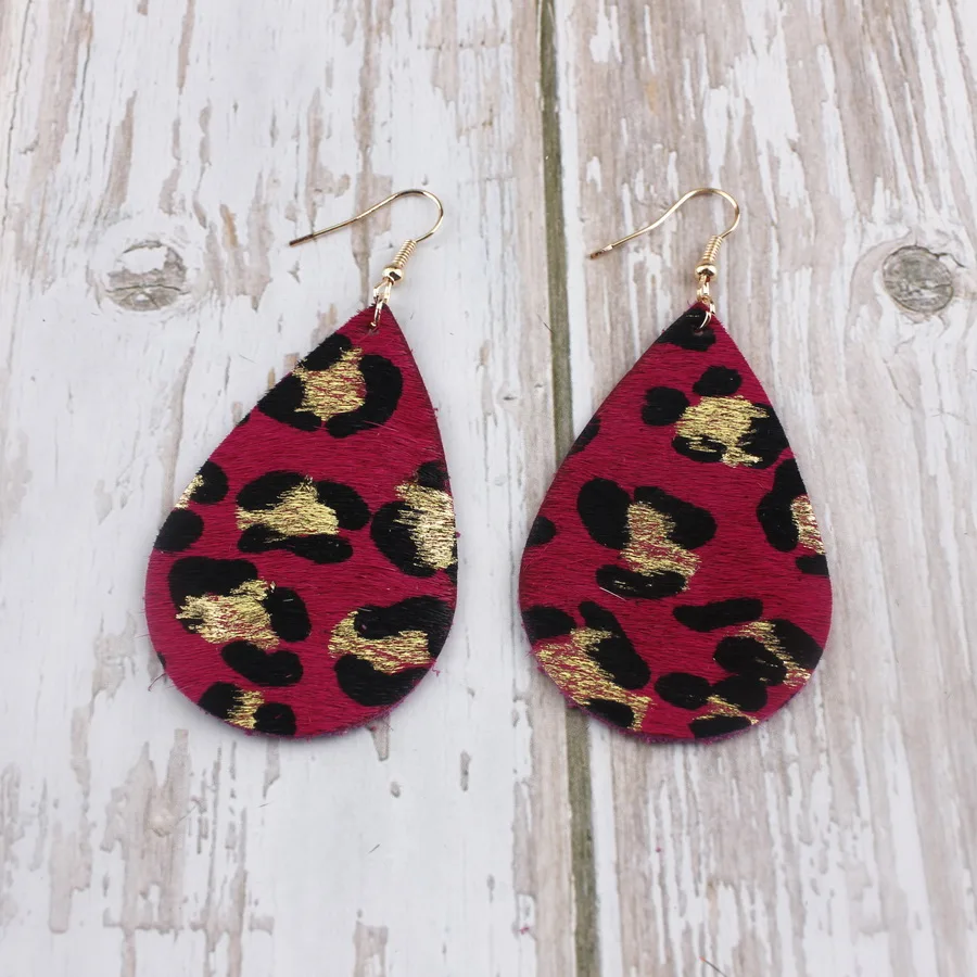 2019 Genuine Leather Leopard Print Teardrop Earrings  Leather Zebra-Stripe Dot Water Drop Earrings For Women  Accessories