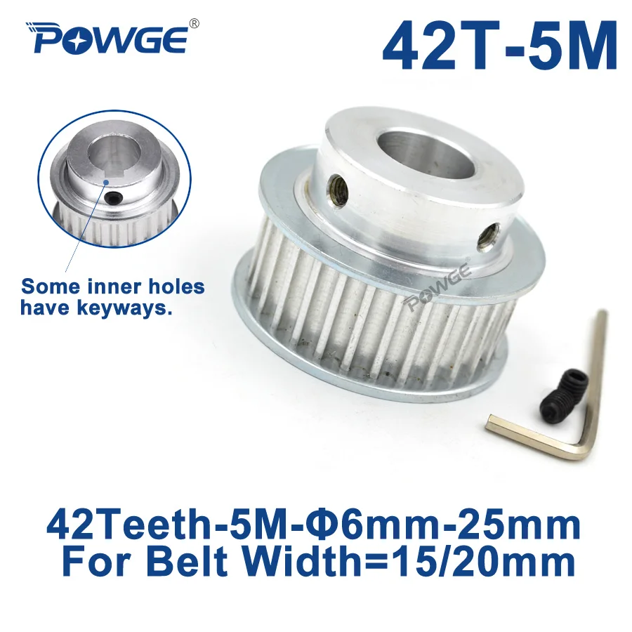 

POWGE 42 Teeth 5M Synchronous Pulley keyway Bore 8/10/12/14/15/17/19/20/22/25mm for Width 15/20mm HTD5M Timing Belt 42T 42Teeth