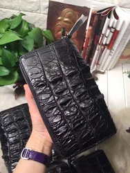 Double zipper closure 100% genuine alligator skin leather men wallet purse clutch with lots bank credit card slots coin pocket