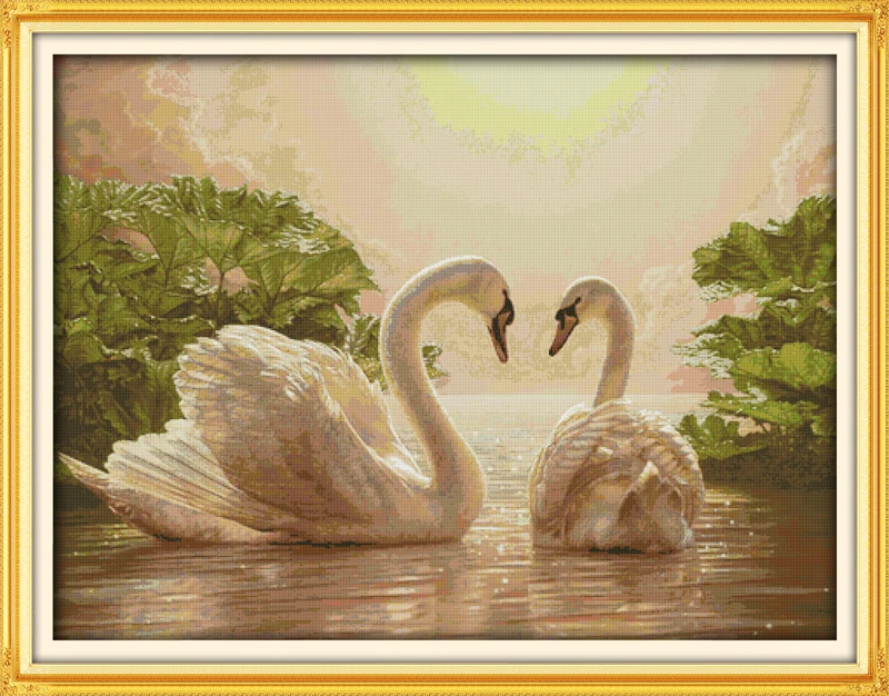 

Two swans (2) cross stitch kit 14ct 11ct pre stamped canvas embroidery DIY handmade needlework