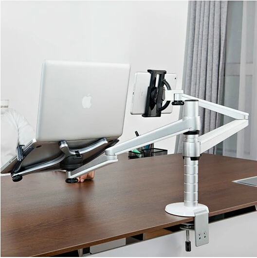 OA-9X Desktop Full Motion Dual Arm Laptop+Tablet PC Stand Rotate Holder For Notebook 10-15 inch and All Tablet PC 7-10 inch - Image 3