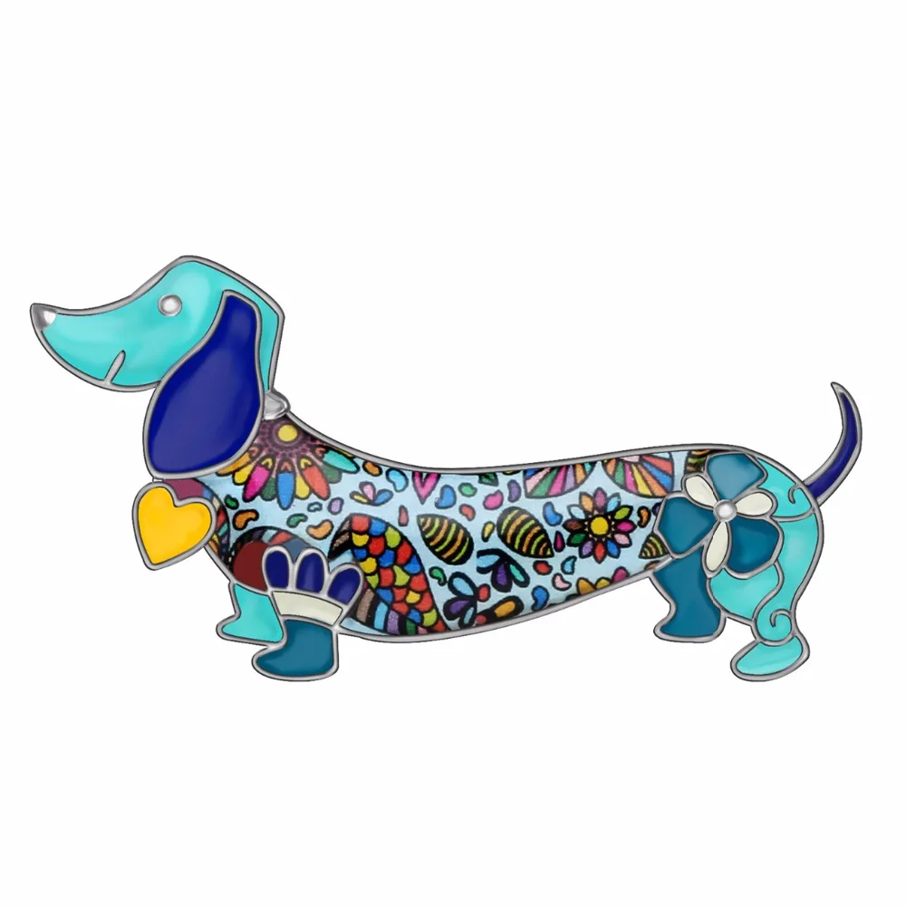 Bonsny Statement Alloy Enamel Smile Dachshund Dog Brooches Clothes Scarf Decoration Jewelry Pin For Women Girls Gift Bijoux