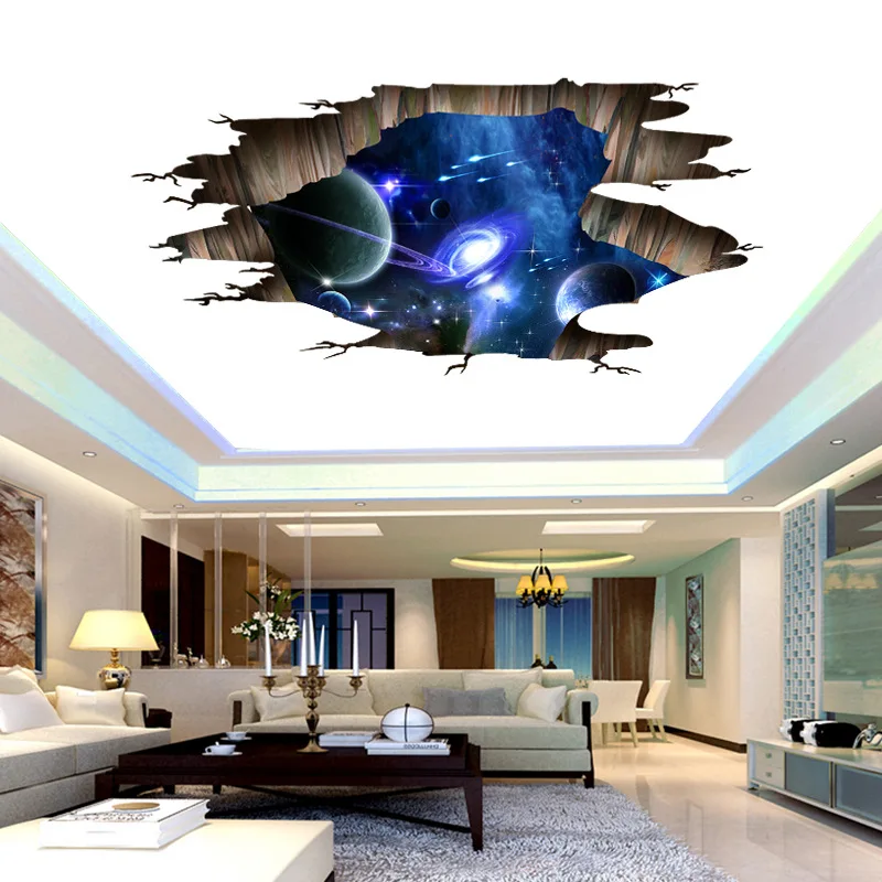 Creative 3D Brick Wall Universe Space Galaxy Floor Wall Sticker Kids Rooms Ceiling Roof Home Decoration Art Mural DIY Wallpaper