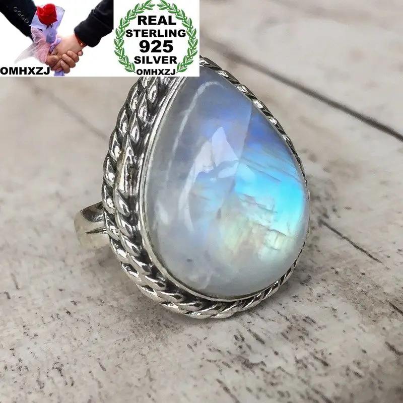 

OMHXZJ Wholesale European Fashion Woman Girl Party Wedding Gift Silver White Water Drop 925 Silver Ring RR18 Ordinary stone