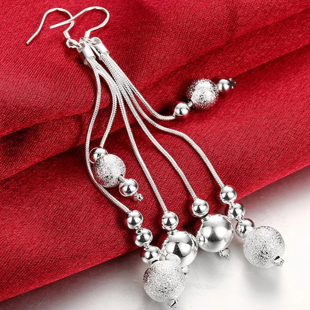 

New Trendy 925 Sterling Silver Multi-Line Beads Drop Earrings for Women Jewelry Party Gifts