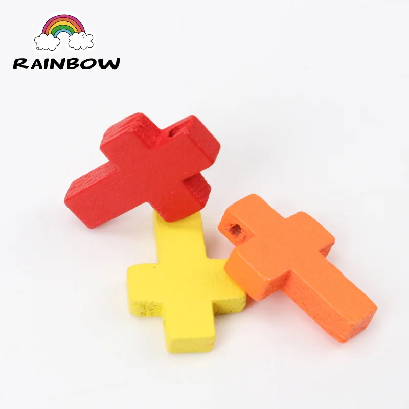 Mixed Fluorescent Colors Natural Wooden Cross Shape Spacer Beads For Jewelry Making DIY 22x15mm 50Pcs