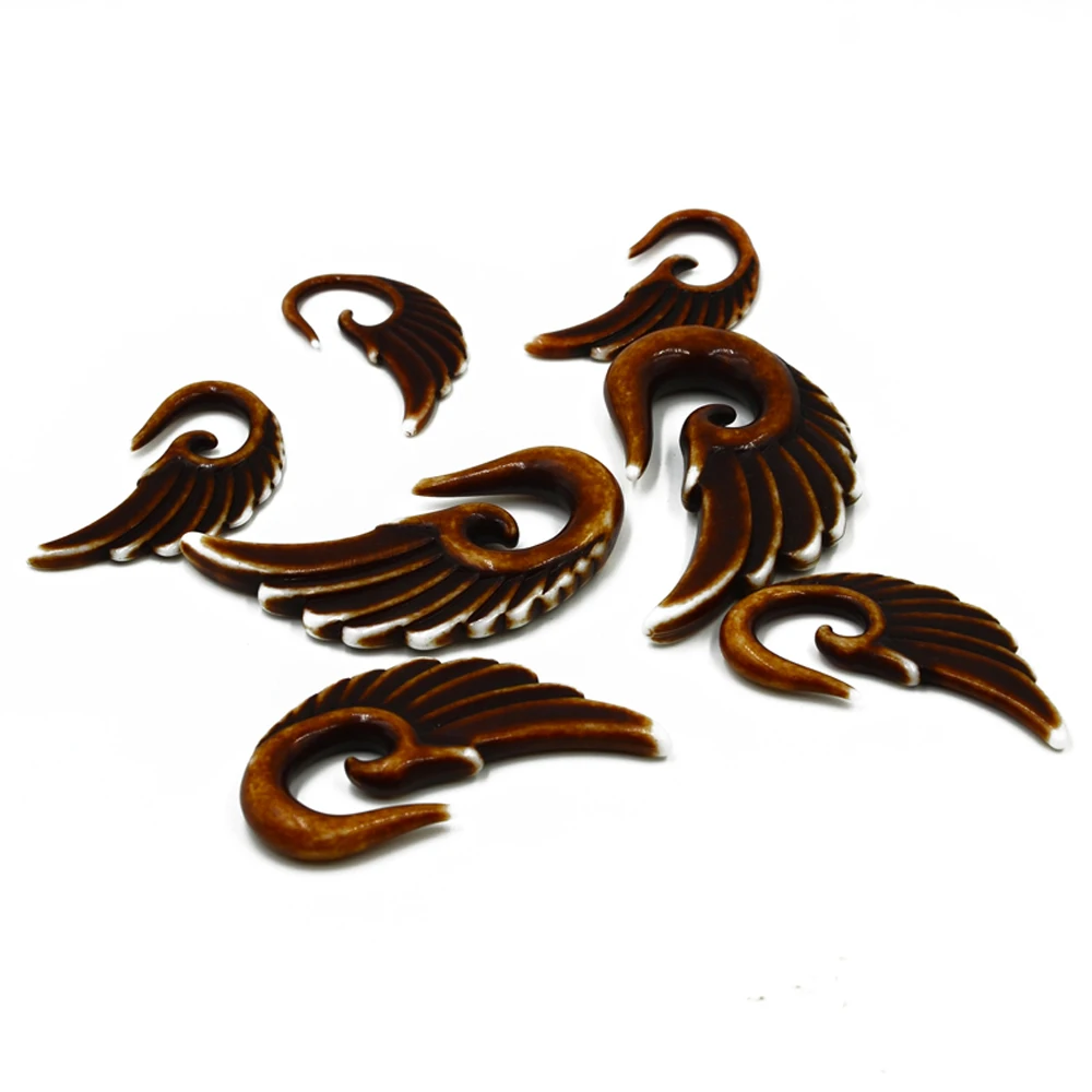 1pair UV Acrylic Angel Wing/Feather Spiral Ear Taper Plugs Strecher Kit Piercing Expander