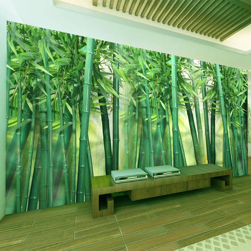 Custom Murals Wallpaper 3D Green Bamboo Forest Photo Wall Cloth Living Room TV Sofa Background Wall Painting Papel De Parede 3 D