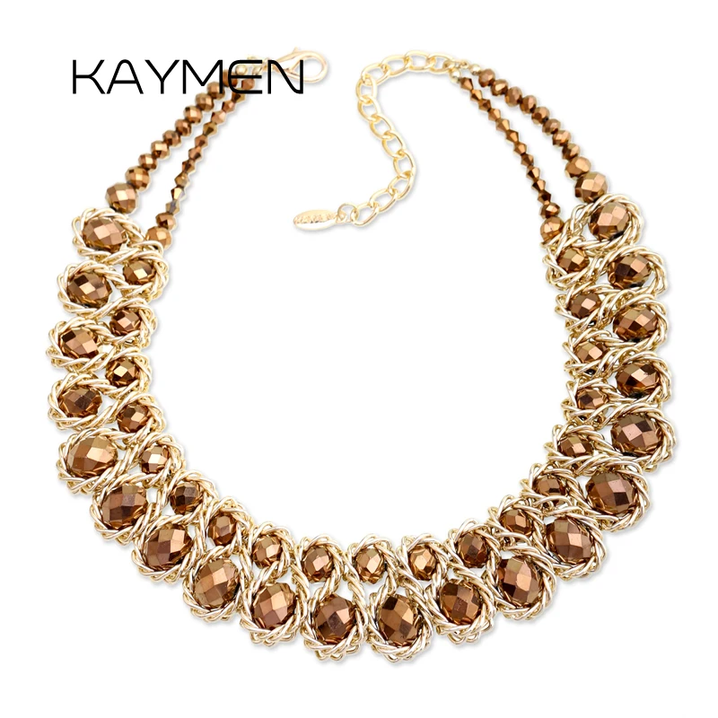 KAYMEN New Arrivals Statement Necklace for Women Girls Handmade Strands Bib Crystal Chokers Costume Jewelry Drop-shipping