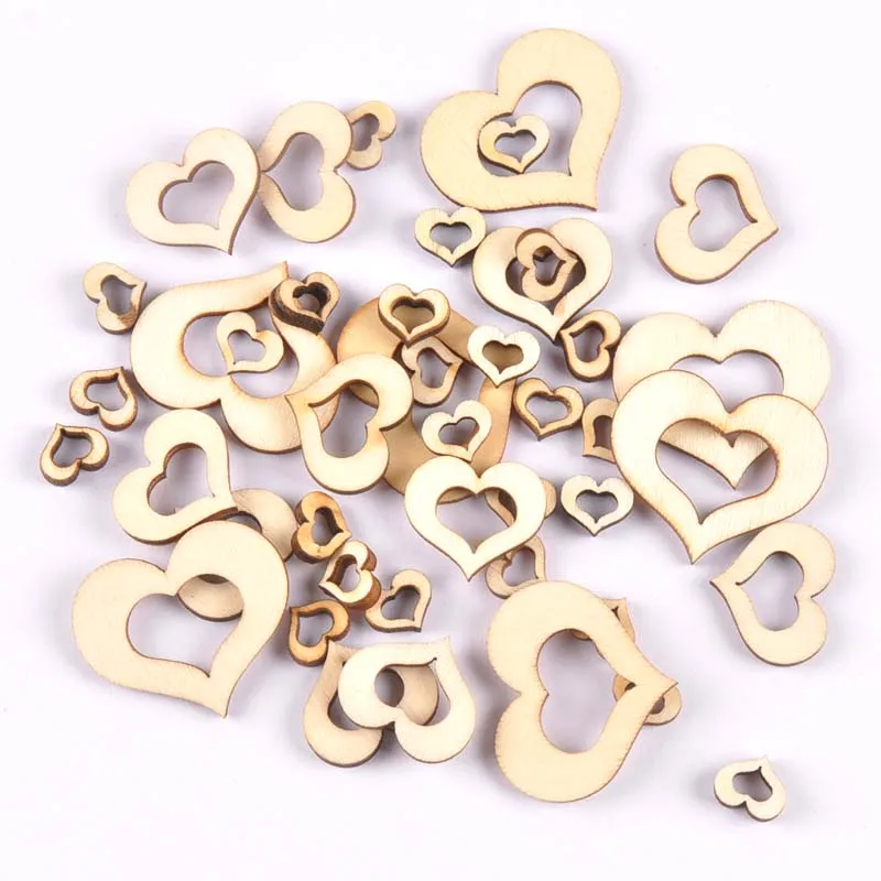 10/20/30mm 50Pcs hollowed-out Heart Wooden Craft Scrapbooking handicrafts Handmade ornaments Accessory Decoration MT1866