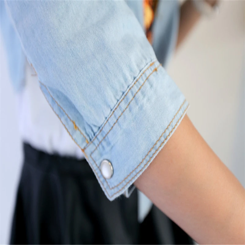 Spring Summer Korean Style Short Shawl Shirt  2020 Women Denim Bow Jeans Small Cape Shirts BS063