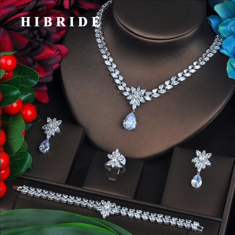 

Fashion New Rhodium Color Fashion Top Quality Wedding Jewelry Sets, AAA CZ Flower Bridal Earrings Necklace Sets S069