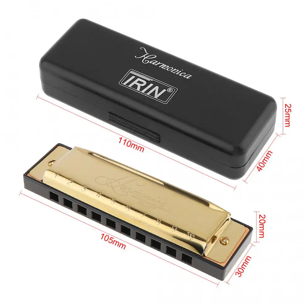 IRIN Professional Harmonica 10 Holes 20 Tone Key of C Gold Color Blues Jazz Rock Folk Music Musical Instrument Diatonic Harp