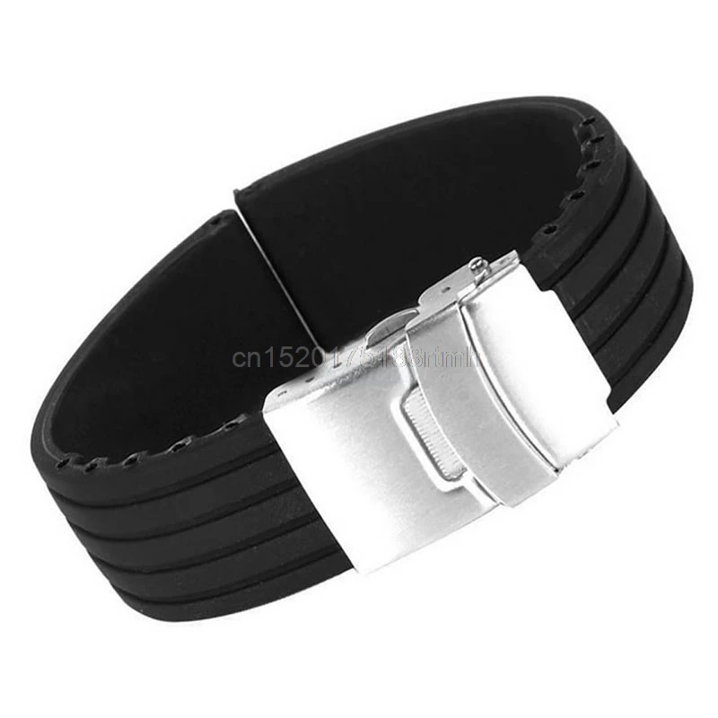 18-24mm Waterproof Silicone Rubber Chic Wrist Watch Strap Band Deployment Buckle with interlock Fit for watch with 18mm-24mm