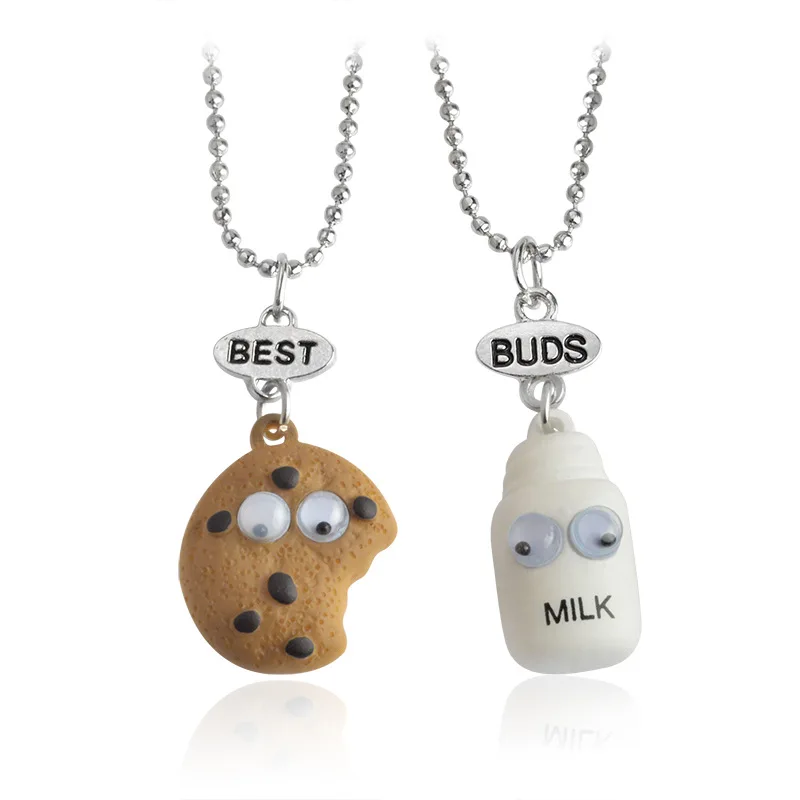 BEST BUDS Chocolate Cookies Milk Bottle Pendant Metal Necklace Cute Cartoon Cookie Chain Trendy Charm Children's Jewelry