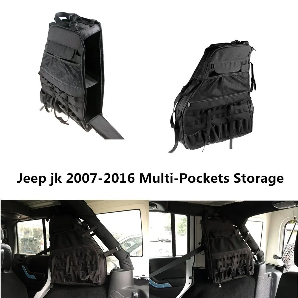 lantsun 2 x Multi-Pockets Storage&Roll Bar Bag for  wrangler JK 4DR black storage bag