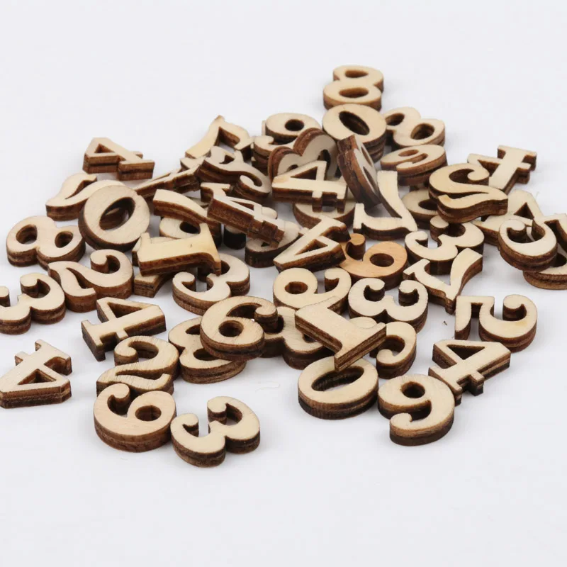 50pcs Mixed 0-9 Handmade Crafts Natural wooden number decoration Wood number Craft Flatback Scrapbooking 11x15mm home Decoration