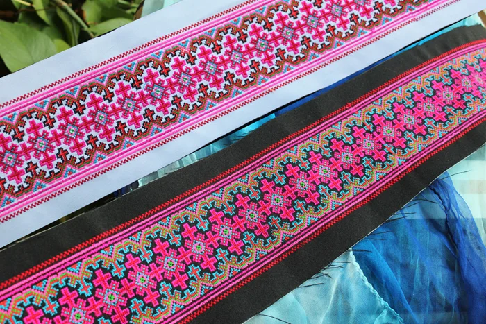 1yard Miao Stitch Embroidery Fabric Lace Trim 10cm Dress Collar Ribbon Tape Webbing Ethnic Tribal Thai Boho DIY Gypsy Accessory