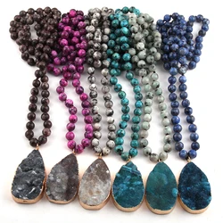 Fashion Stone Long Knotted Druzy Drop Pendant Necklace Women Lariat Necklaces