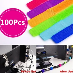 100 sztuk Multicolor zapięcia wielokrotnego użytku magiczna taśma przewód zasilający taśma na rzep opaski kablowe nylonowe 2*17.5cm