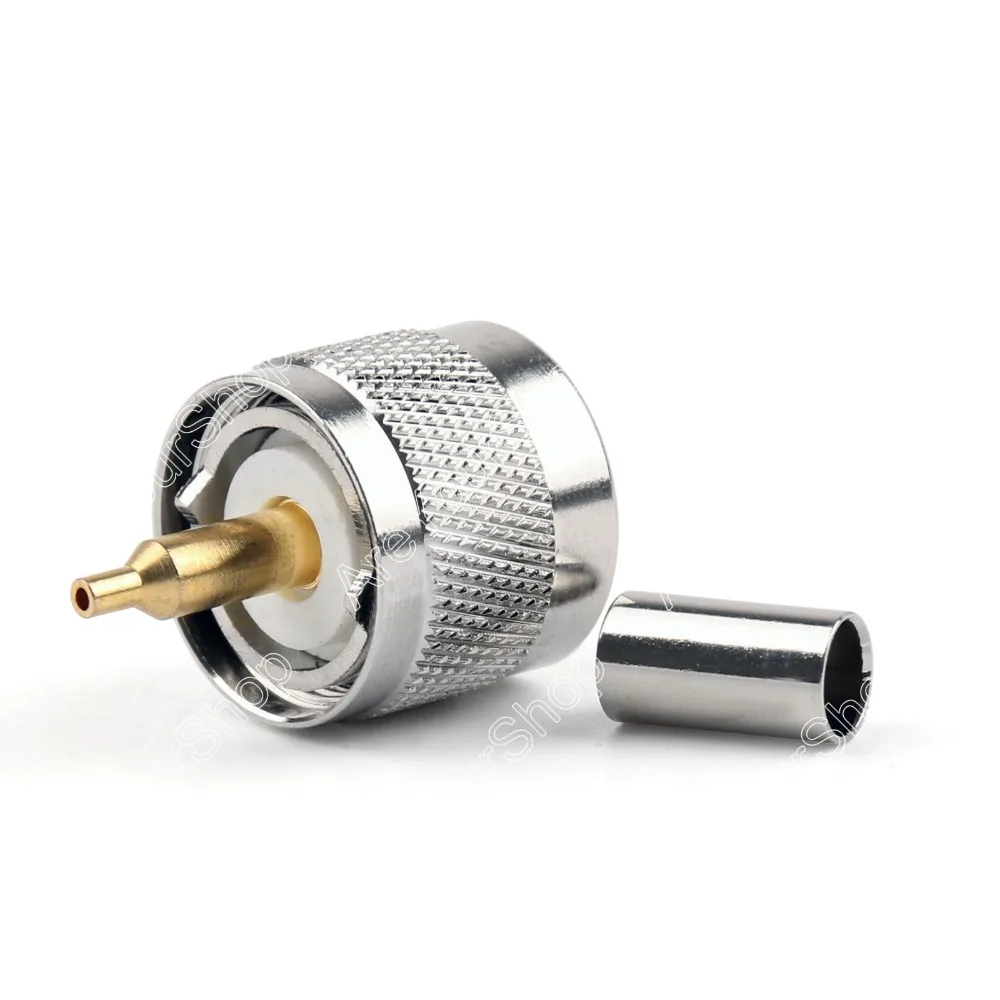 Areyourshop Hot Sale 10 Pcs Connector UHF Male PL259 Plug Crimp RG58 RG142 LMR195 RG400 Cable Straight Brass Gold Plating