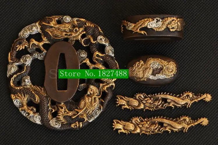 Top Quality fitting Brass Guard Tsuba For Japanese Katana Sword Accessory A Set W/Dragon theme