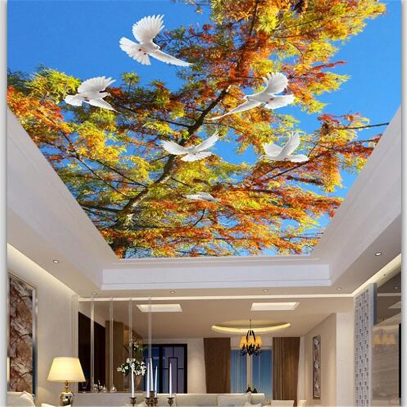 

wellyu Custom wallpapers 3d обои beautiful tree branches blue sky white pigeons living room ceiling rooftop murals 3d wallpaper