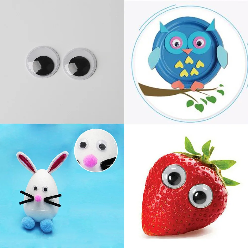 1 Set (600Pcs) 5mm-15mm Round Self-Adhesive Wiggly Google Eyes Plastic Cartoon Animal Doll Eyeballs Eyes Dolls Accessories