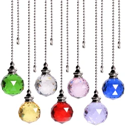 1Pcs Crystal Ceiling Fan Pull Chain Extension With Connector 30MM Color Glass Faceted Ball Ceiling Light Lamp Fan Chain