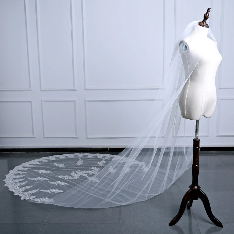 Mode brautschleie Eine Schicht Spitze Hochzeit schleier mit kamm 2021 Braut Schleier Velo de novia Hochzeit zubehör velos de novia