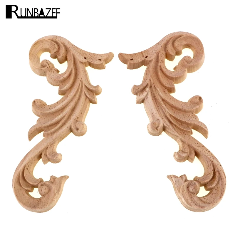 RUNBAZEF Practica Floral Oak Wood Applique Carved Corner Vintage Home Decoration Accessories Door Wall Furniture Decor Decal