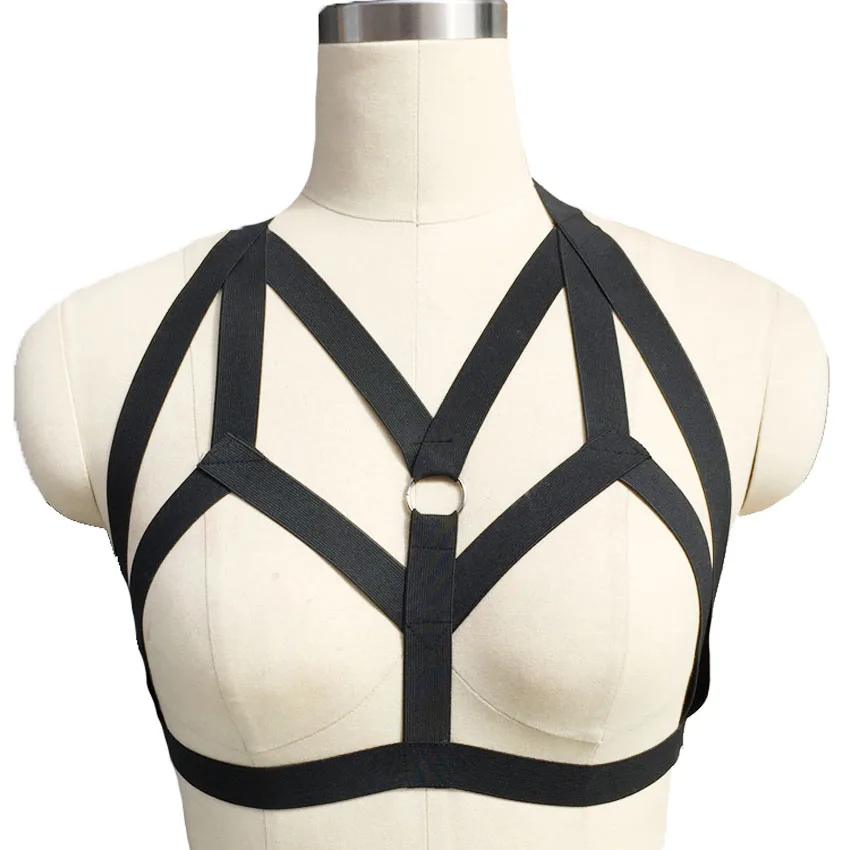 

New black pastel goth body harness Harajuku sexy Lingerie elastic harness pole dance body cage harness bra