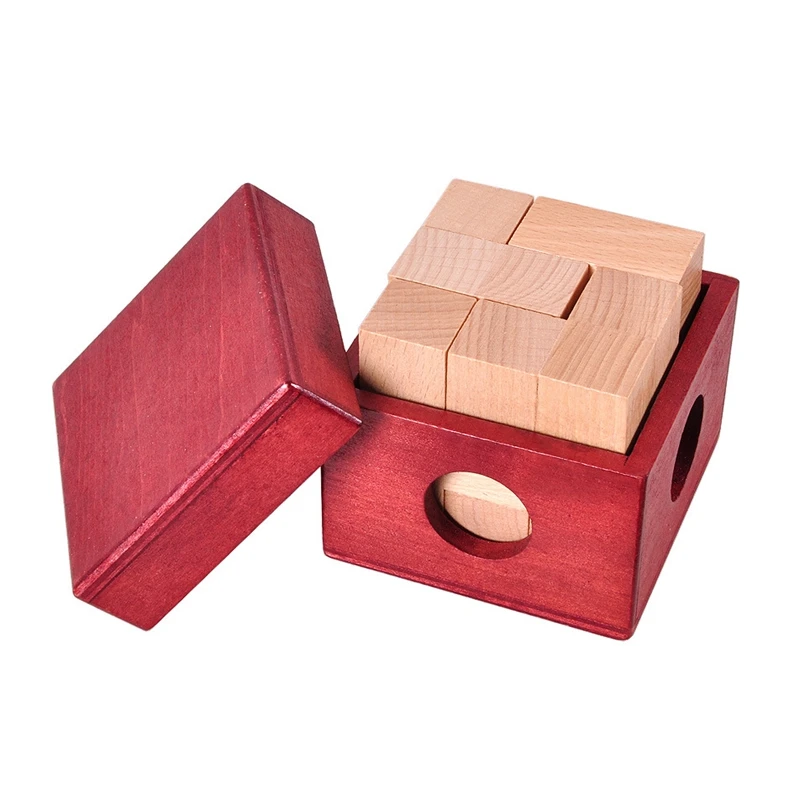 

IQ Wooden Soma Cube Red Wooden Box with Cube Puzzle Logic Brain Teaser Wood Game Toys 3D Puzzles for Teens Adults Children Gifts