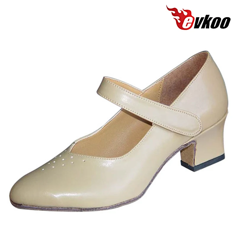 Evkoodance Customsize Latin Ballroom Shoes Women Leather Shoes  Ladies Low Heel 5cm Leather Material Black And Khaki Evkoo-329