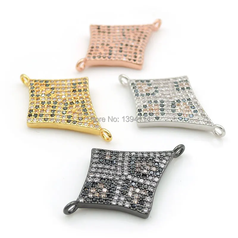 27*17*3mm Micro Pave Black&Clear&Yellow CZ Rhombus Connector Fit For Women As DIY Bracelets Accessory