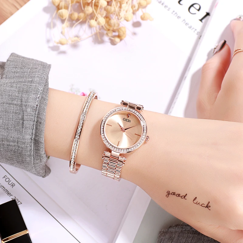 GEDI Rosegold นาฬิกาผู้หญิงควอตซ์นาฬิกากันน้ำผู้หญิงนาฬิกาแฟชั่นแบรนด์หรูนาฬิกาข้อมือสตรี 2019