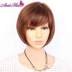 Aimr Short Bob Wigs Natural Straight Synthetic Hair Wig Cosplay Heat Resistant Blonde Brown Mixed Color Ombre Pelucas Hairpiece