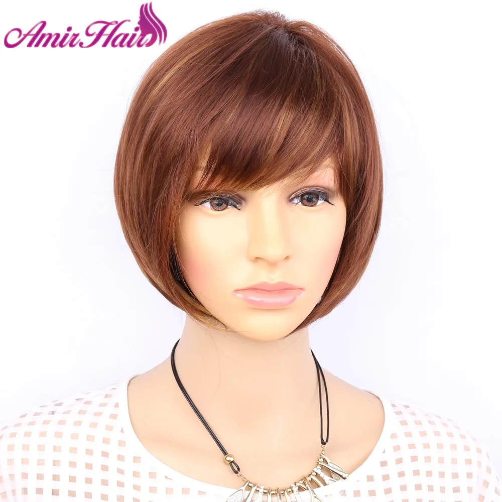 Aimr Short Bob Wigs Natural Straight Synthetic Hair Wig Cosplay Heat Resistant Blonde Brown Mixed Color Ombre Pelucas Hairpiece