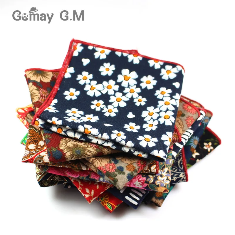 Fashion Suits Flower Printing Pocket Square 25cm*25cm Men's Cotton Handkerchiefs Chest Towel Ladies Hanky Hankies