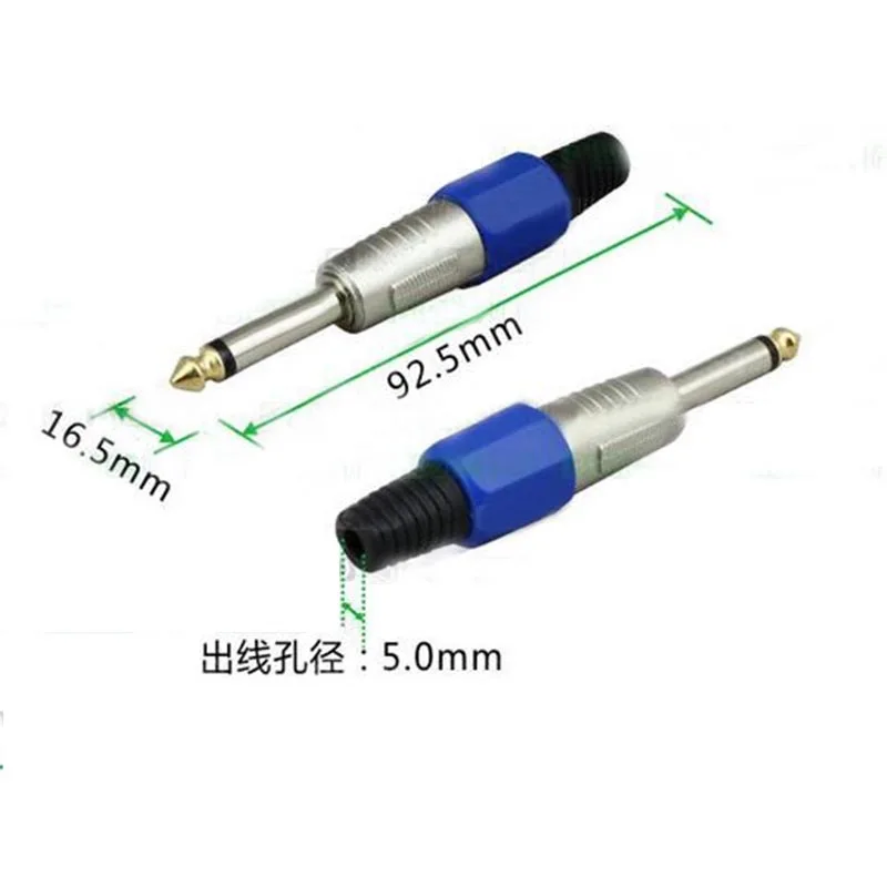 2 peças 6.35mm conector macho 6.5 microfone plugue de soldagem