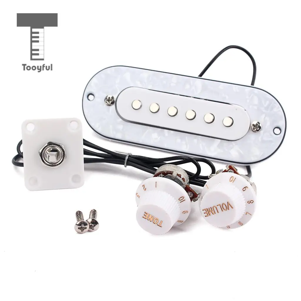 Tooyful 1 Set Prewired 52mm Bridge Pickup with White Pearl Pickguard Volume Tone Knob for Electric/Acoustic/Classical Guitar