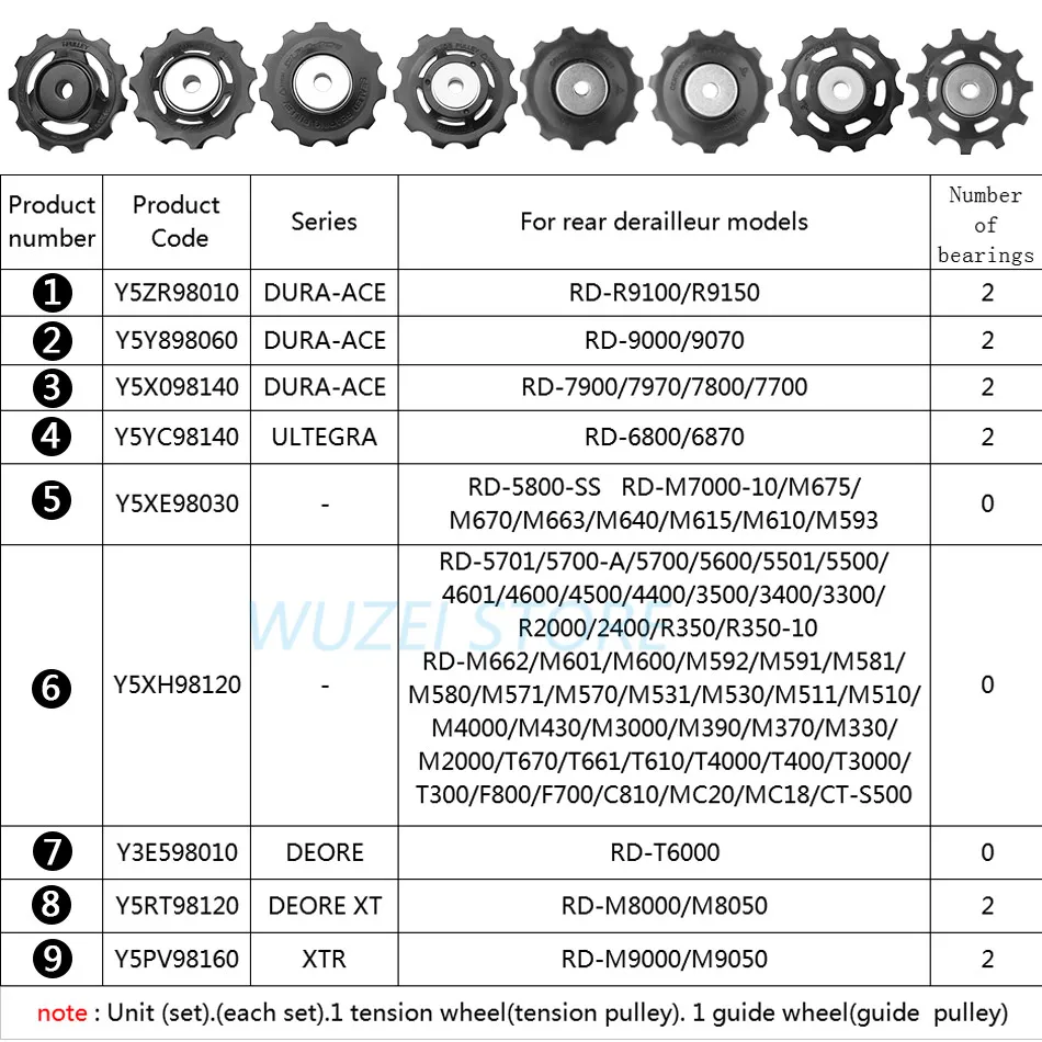 Shimano 11T Bike Pulley set Rear Derailleur Guide Roller RD-5700/T6000/6800/6870/7900/R9000/R9070/R9100/M8000/M663//M9000/M9050