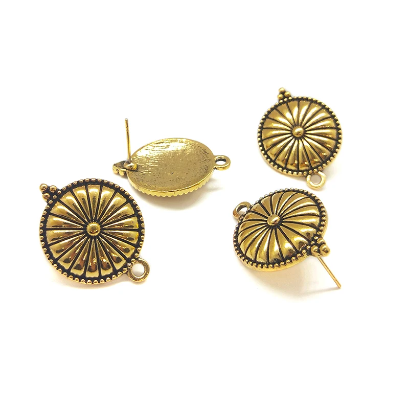 New 6pcs 27*20mm Retro Gold Zinc Alloy Sun Flowers Round Earring Base Connectors Linkers for DIY Earring Jewelry Accessories