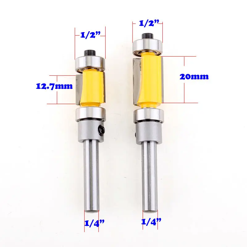 2pcs Flush Trim Router Bit Top & Bottom Bearing 1/4\'\' Shank Woodworking Tool woodworking router bits