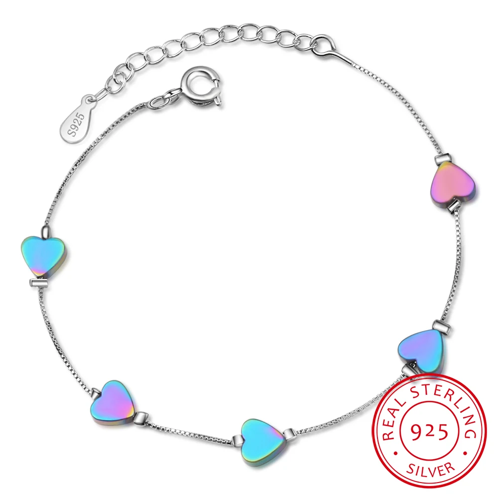 Dolce Coloful Cuore di Amore 925 Braccialetto In Argento Sterling Per Le Donne Gioielleria Raffinata S-b213