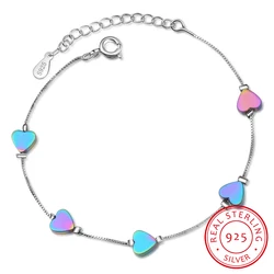 Sweet Coloful Love Heart 925 Sterling Silver Bracelet For Women Fine Jewelry S-b213