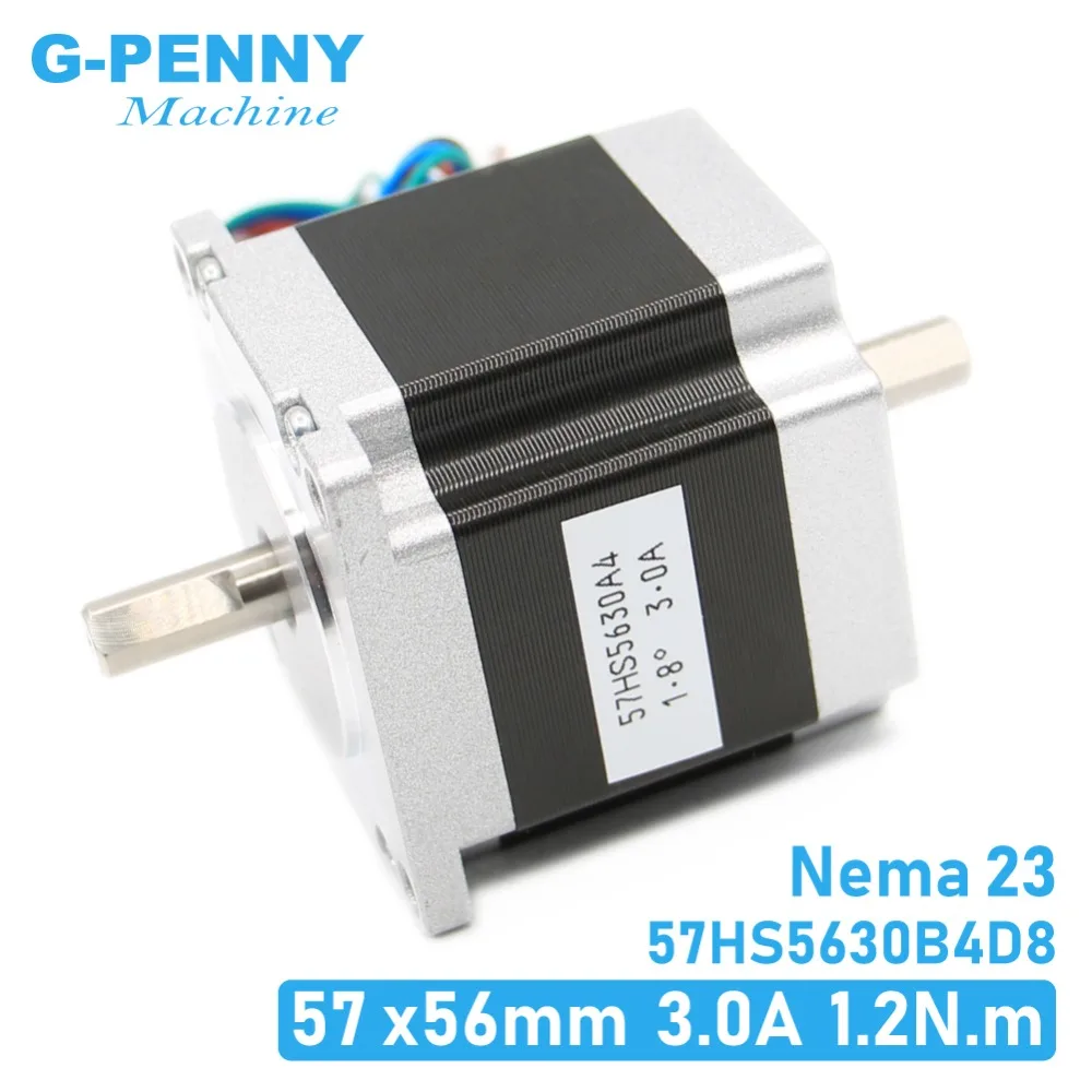 Nema23-ダブルシャフトCNCステッピングモーター,モーター57x56 nema 23,ステッピングモーターd = 8mm 3a 1.26n.m,ダブルシャフト,180oz-in